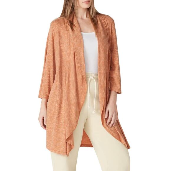 Bobeau Tops - B Collection by Bobeau Orange Ellen Waterfall Ribbed Cardigan XL